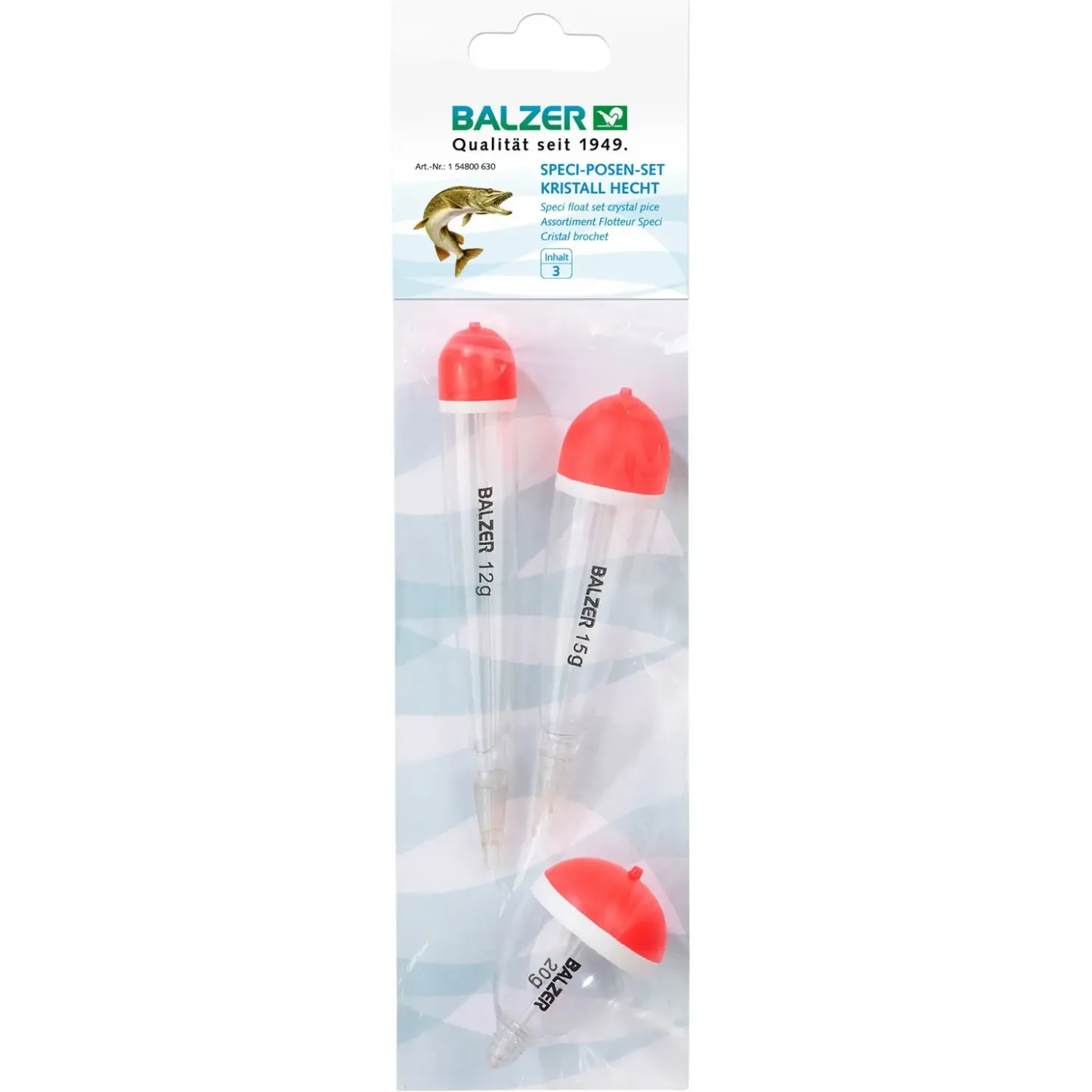 Balzer Kristall Posensortiment Hecht – 12g-20g-15g Posen Set| Raubfischangeln Posen|Laufposen