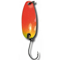 Behr L-Spoon Forellenblinker mit Einzelhaken Rot-Gelb-Glitter| Blinker|Forellenteich Köder