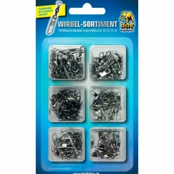 Behr Wirbel Sortiment Tönnchenwirbel mit Karabiner – 120 Stück Set| Sets Spinnfischen|Sets Feederangeln Und Co
