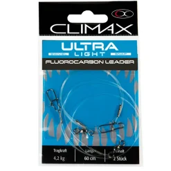 Climax Ultra Light Leader Fluorocarbon 4,2kg 60cm 2 Stück Gebundenes Vorfach| Zubehör|Fluorocarbon Vorfach