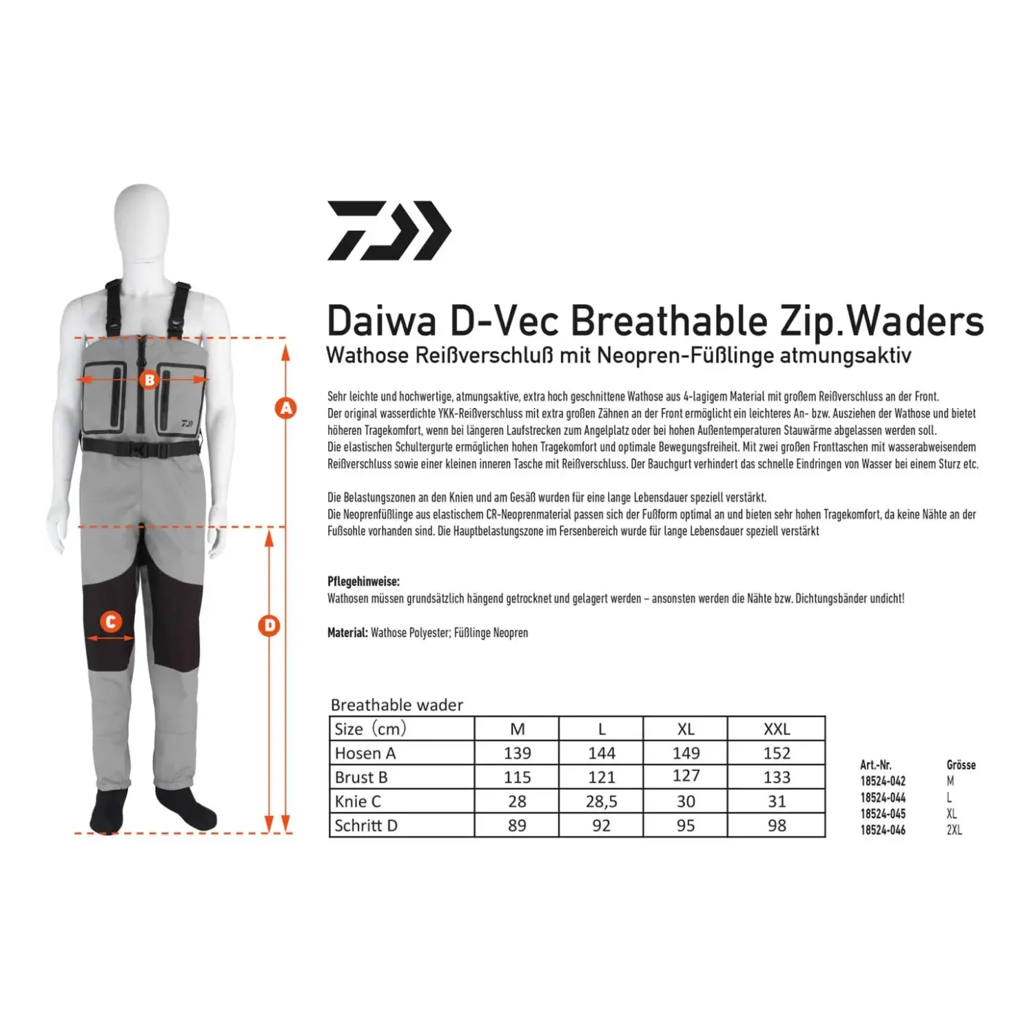 Daiwa D-VEC Breathable Zipped Waders M Wathose| Watstiefel & Wathosen