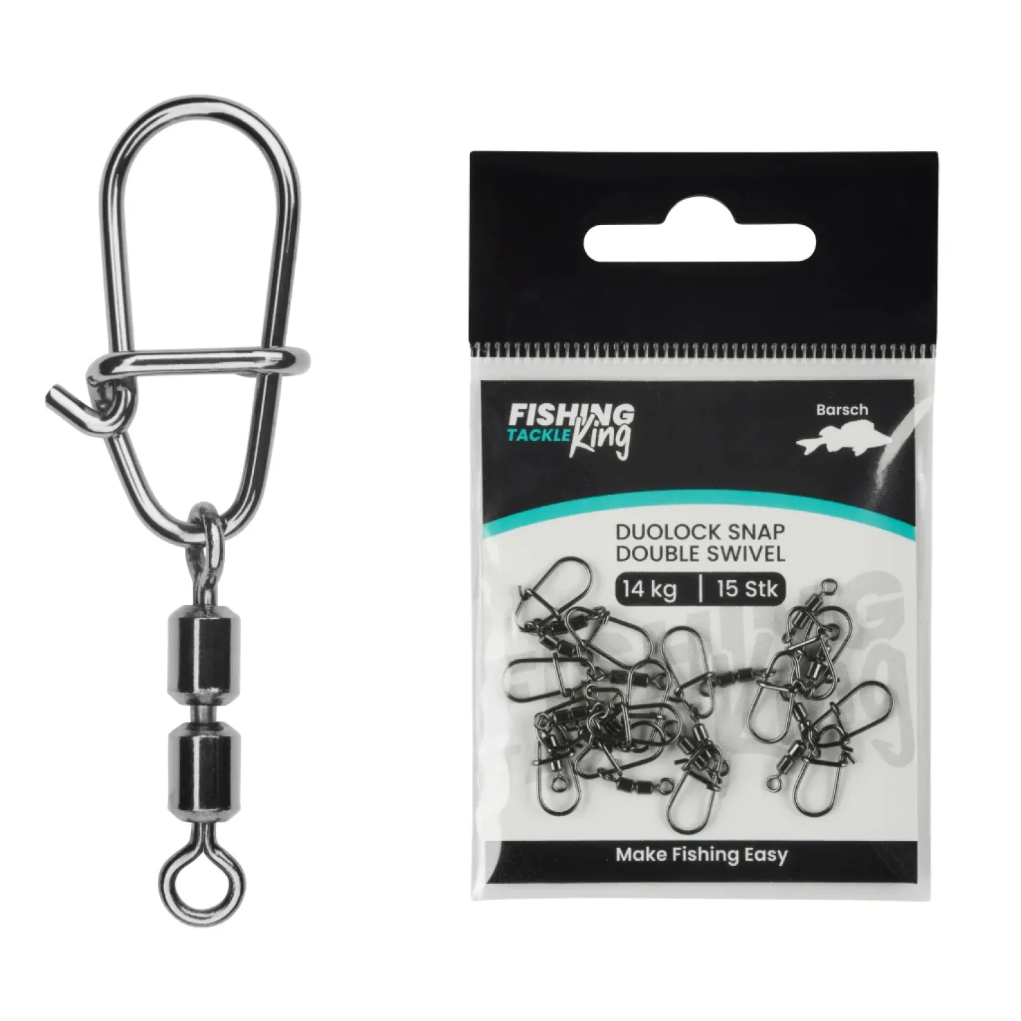 Fishing King Tackle Fishing-King Tackle Barsch Duolock Snap + Double Swivel| Wirbel & Karabiner Raubfischangeln|Wirbel & Karabiner
