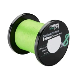 Fishing King Tackle Fishing-King Tackle 8-fach Geflochtene Schnur Chartreuse 0,12mm Barsch Wunschlänge| Geflochtene Angelschnur|Angelschnur Meterware