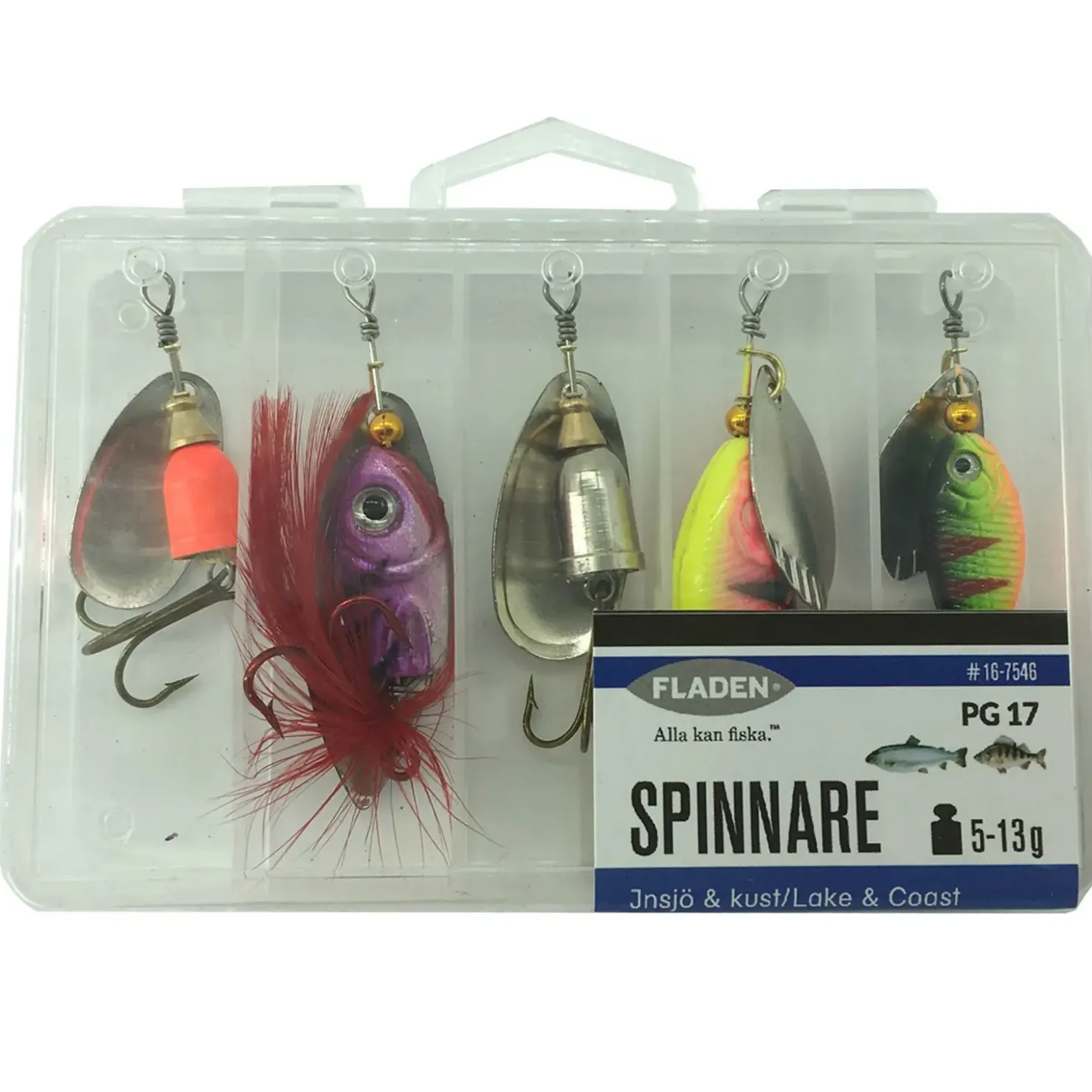 Fladen Allround mit Klarsichtbox 5 Stück Spinner Set| Sets Spinnfischen|Spinner