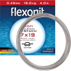 flexonit 7x19 Silber Meterware 0,45mm 15,0kg 4m Stahlvorfach| Stahlvorfach Meterware|Stahlvorfach Meterware