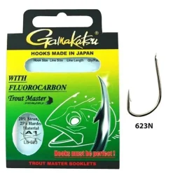 Gamakatsu Trout Master Fluorocarbon 623N #10-0,14mm 100cm Forellenhaken mit Vorfach| Gebundene Angelhaken