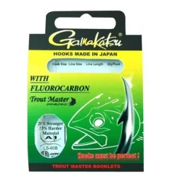 Gamakatsu Trout Master Fluorocarbon LS-608 #6 0,18mm 100cm Forellenhaken mit Vorfach| Gebundene Angelhaken