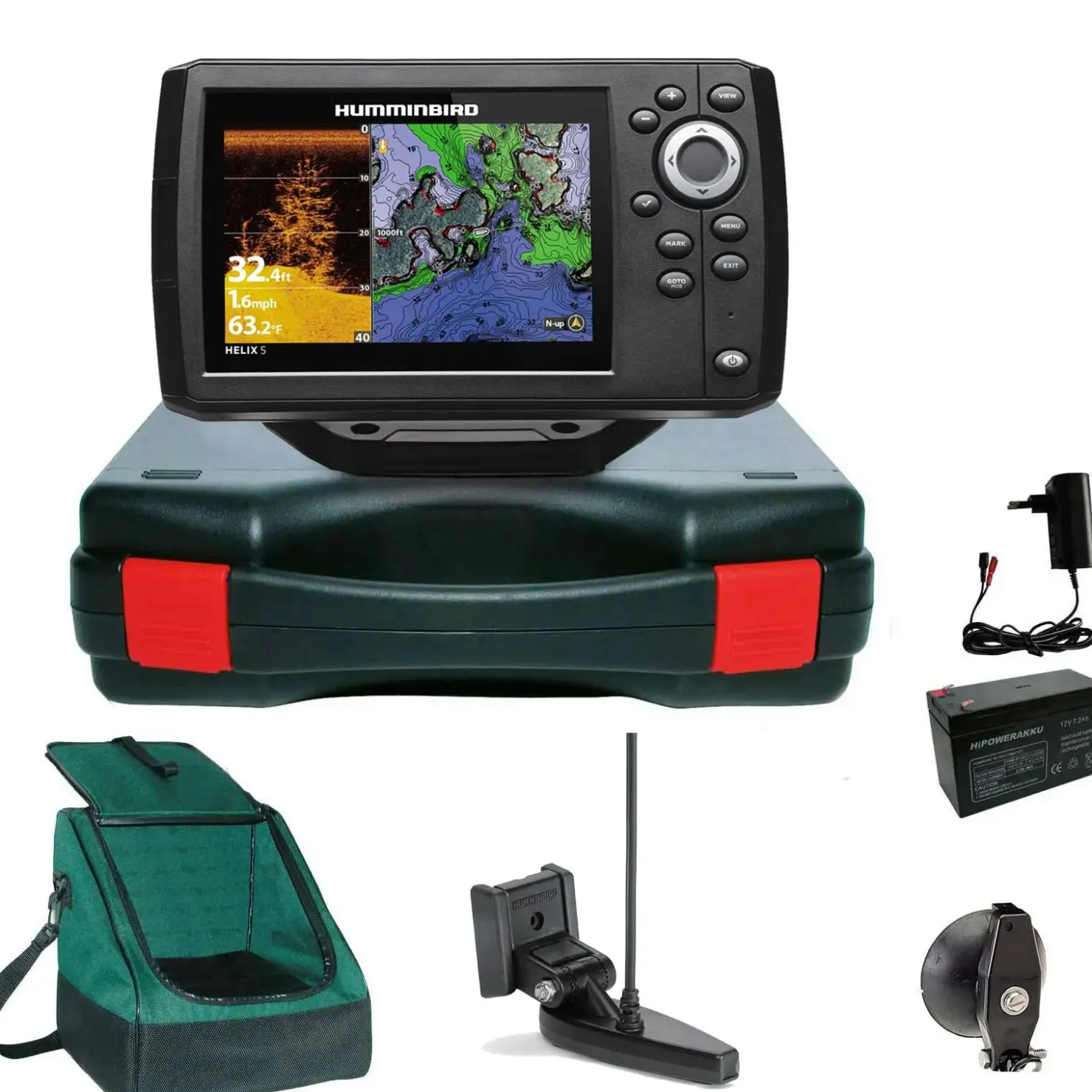 Humminbird Helix 5 Chirp GPS DI G3 Down Imaging GPS Kartenplotter Echolot Portabel Basic Plus - Komplett mit Geber| Humminbird Helix 5 Chirp Di Gps G3