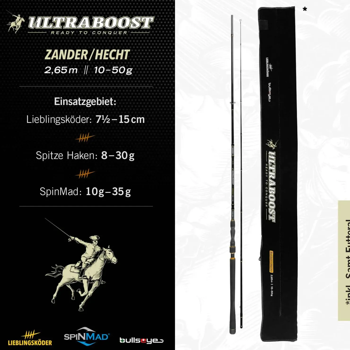 Lieblingsköder Ultraboost Zander Hecht 2,65m 10-50g Spinnrute By Bullseye| Hechtrute|Zanderrute