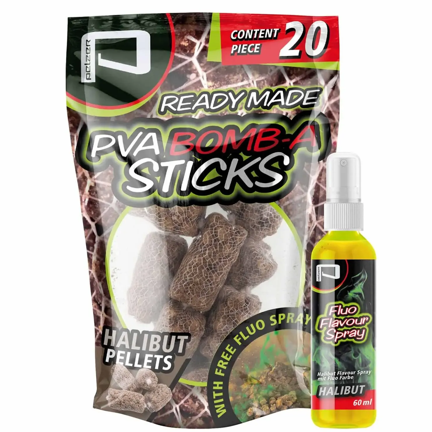 Pelzer Carp Fishing Pelzer PVA Bomb-A-Stick Halibut Pellets & Groundbait Füllung| Karpfenfutter|Boilies & Pop-Ups