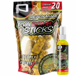 Pelzer Carp Fishing Pelzer PVA Bomb-A-Stick Scopex Vanille Pellets & Groundbait Füllung| Karpfenfutter|Boilies & Pop-Ups