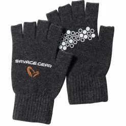 Savage Gear Knitted Half Finger Glove L Melange Handschuhe| Handschuhe Angeln